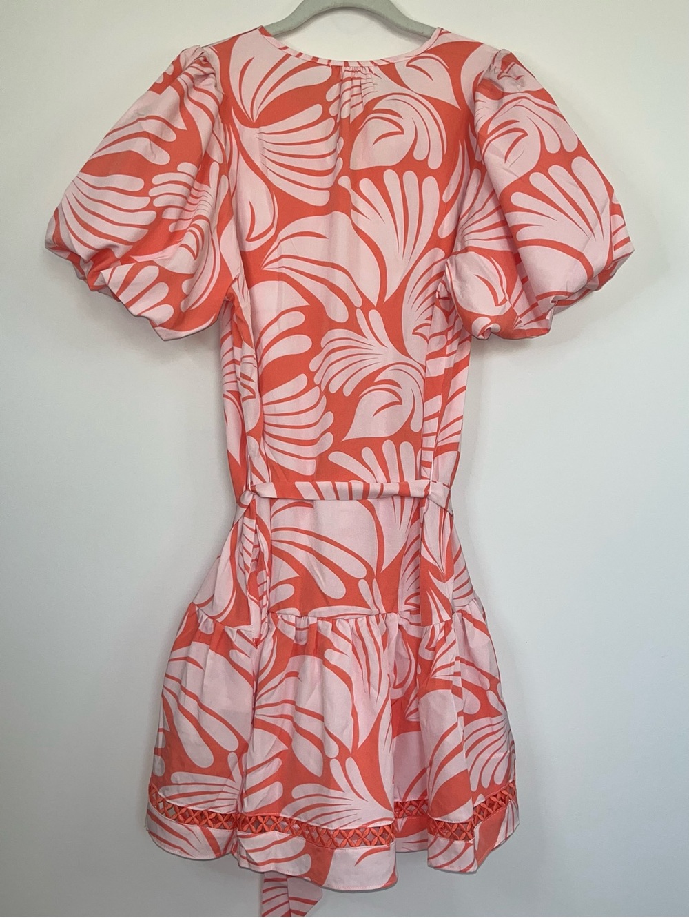 Mary Square Addison Sail Away Coral Puff Sleeve Mini Dress L Coastal Preppy NWT - Picture 7 of 12